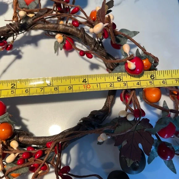 2 gorgeous fall wreaths adorned w/seeds, flowers & metal leaves & bells - Picture 13 of 14